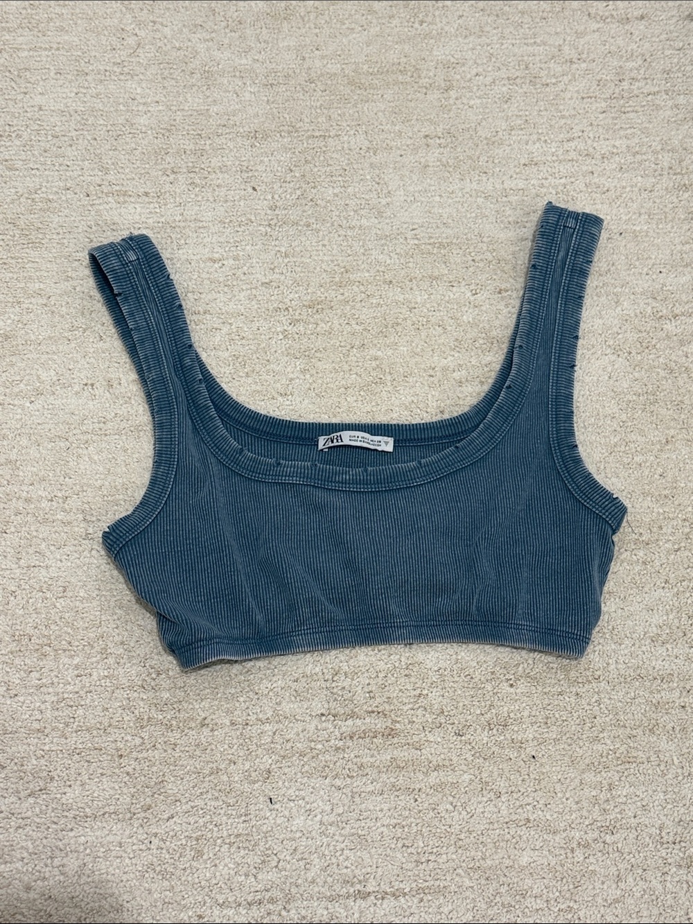 Zara Slate Blue Ribbed Scoop-Neck Crop Top